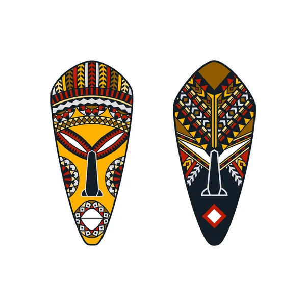 Uppsättning av två afrikanska masker av man och kvinna — Stock vektor