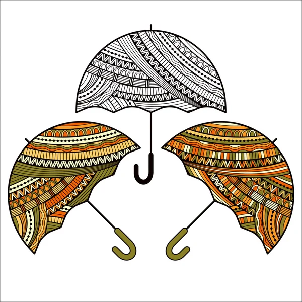 民族飾りと傘の 3 つのアイコン セット — ストックベクタ