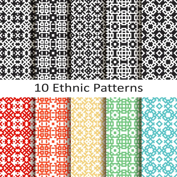 Set van tien etnische patronen — Stockvector