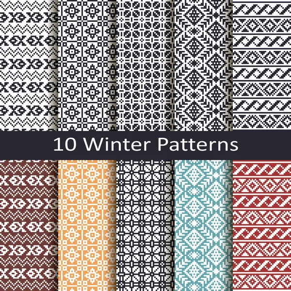Conjunto de diez patrones de invierno — Archivo Imágenes Vectoriales