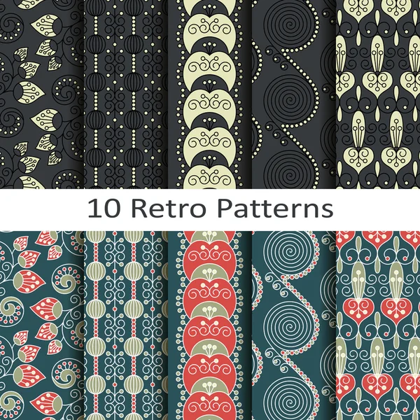 Set van tien retro patronen — Stockvector