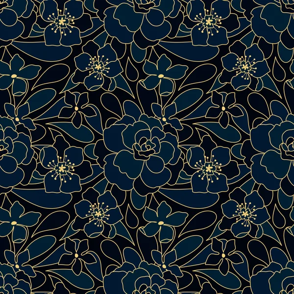 Motif vectoriel bleu fleuri néon — Image vectorielle