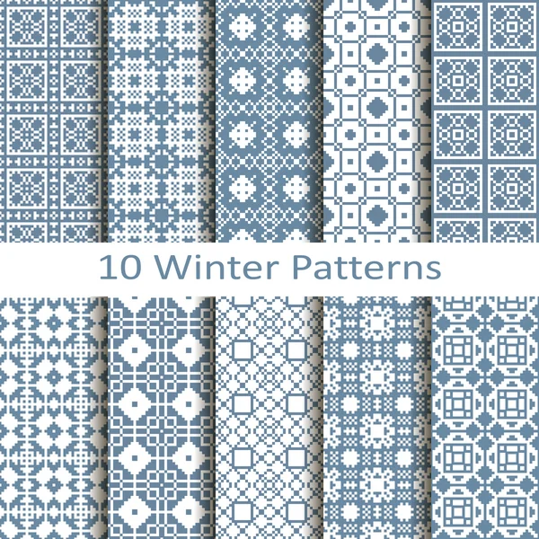 Conjunto de diez patrones de invierno — Vector de stock