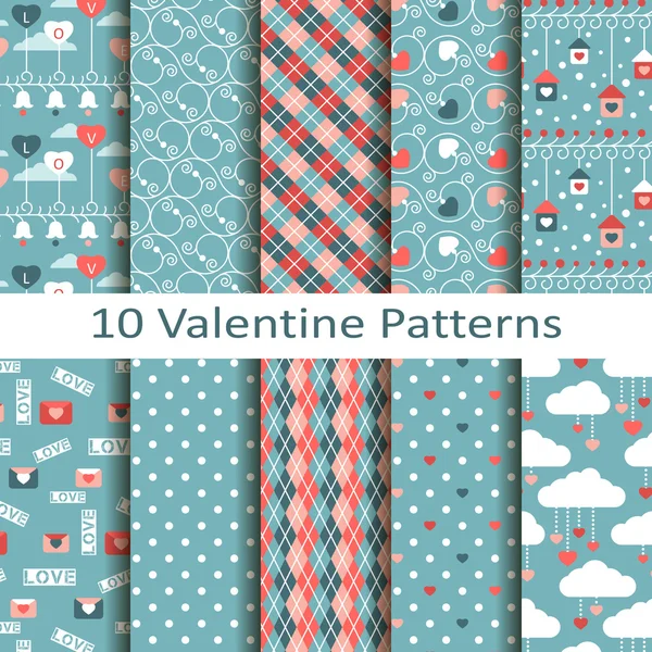 Conjunto de diez patrones de San Valentín — Archivo Imágenes Vectoriales