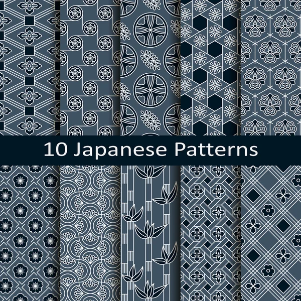 Set van tien Japanse patronen — Stockvector