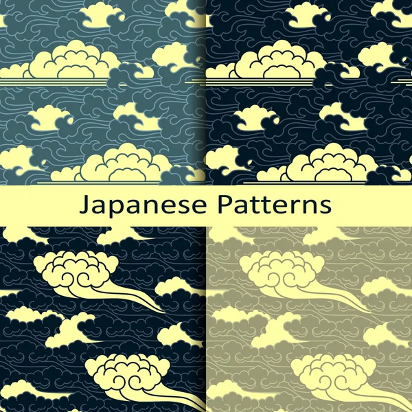 Conjunto de quatro padrões de nuvem japonesa — Vetor de Stock