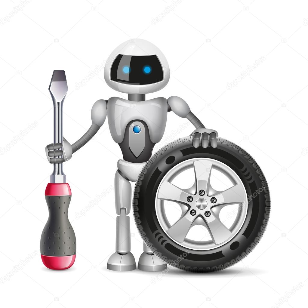 The robot with a car wheel and a screwdriver, vector