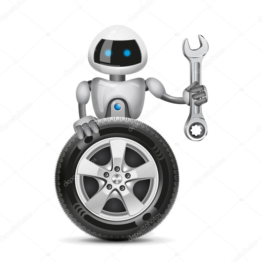 The robot with a car wheel and a spanner, vector