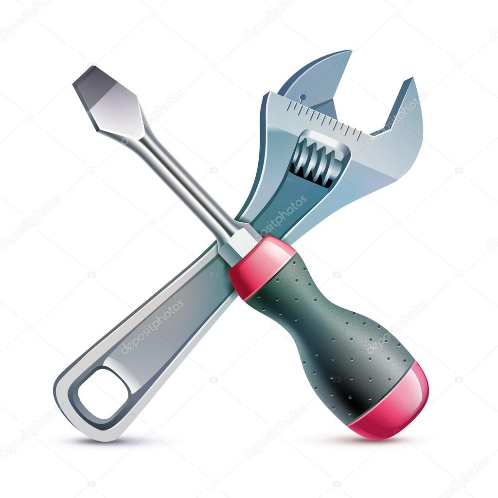 Screwdriver and wrench, realistic vector