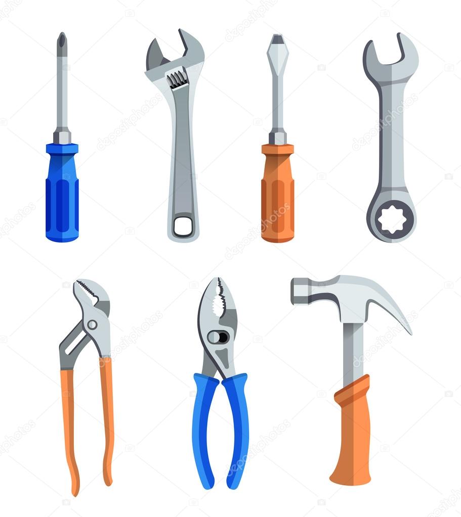 Repair tools flat icons set