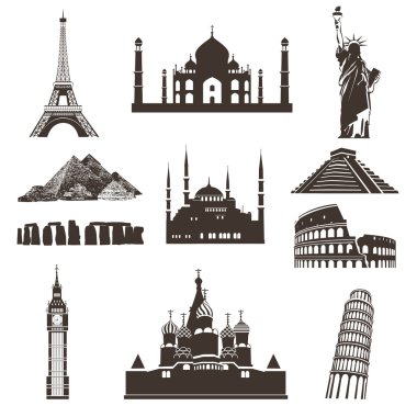 Seyahat etmek simge seti, vector silhouettes