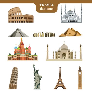 Seyahat düz vector Icons set