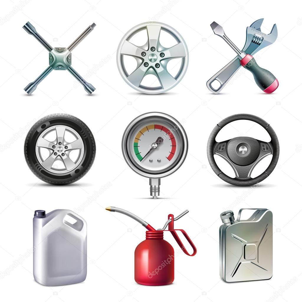 Car service tools icon set