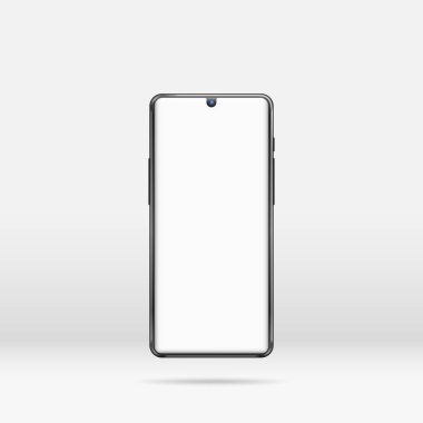 Beyaz ekranlı siyah akıllı telefon basit bir arkaplanda izole edilir. Bu bir ön görüş. Vektör illüstrasyonu, EPS 10.