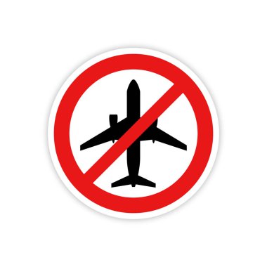 Prohibition sign with an airplane symbol is isolated on a white background. Vector illustration, EPS 10.