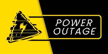 The power outage banner has a warning sign of high voltage with a glitch effect the one is on the black and yellow background. clipart