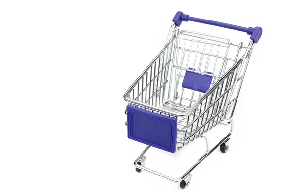 New Empty Blue Shopping Cart Isolated On White Background — Stock Photo, Image