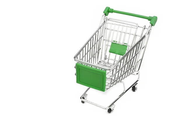 Nuovo carrello verde vuoto isolato su sfondo bianco — Foto Stock