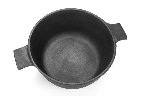 New Empty Classic Cast Iron Dutch Oven Or Pot Isolated — Stock Photo, Image