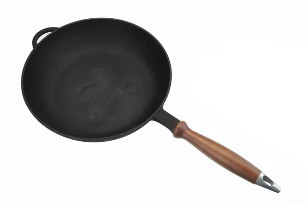 New Empty Clean Cast Iron Skillet Frying Pan White Isolated — Stock Photo, Image