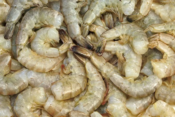Beaucoup de crevettes vertes crues King Size sur fond blanc — Photo