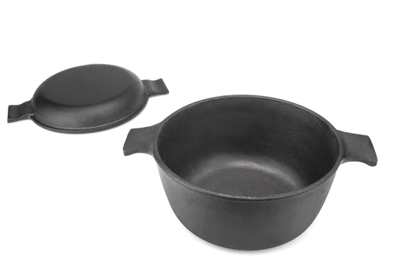 Cast Iron Dutch oven of pot met pan afdekking geïsoleerd — Stockfoto