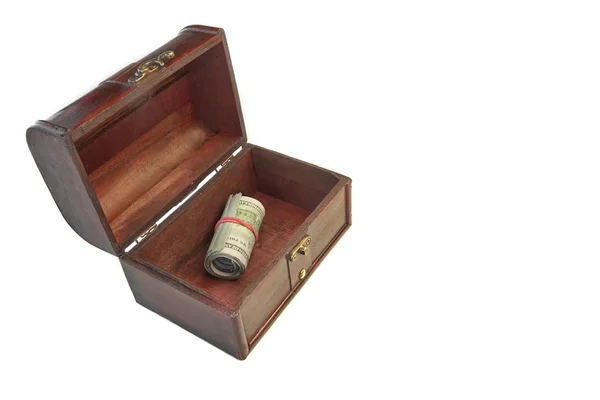 Vintage Opened Brown Wood Box American One Hundred Dollar Cash — Stock Photo, Image