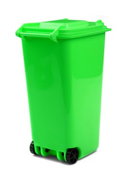 Green Plastic Waste Container Or Wheelie Bin, Isolated On White clipart