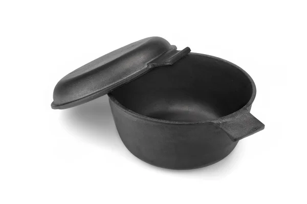 Fier turnat Olandez Cuptor Sau Pot Cu Pan Cover Izolat — Fotografie, imagine de stoc