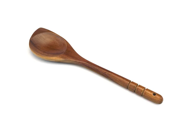 Brown Wooden Spoon  Isolated On White, Overhead View, Closeup — Stock Photo, Image