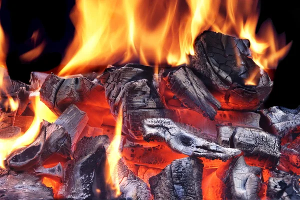 Flaming Charcoal Isolated On Black Background — Stock Photo, Image