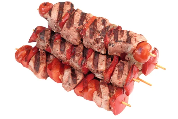 BBQ Grilled Kebabs In A Heap Isolated On White Background — Stock Photo, Image