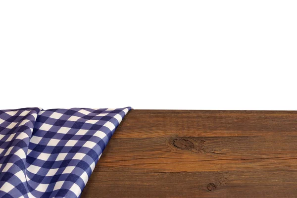 거친 소박한 나무 테이블 이솔라에 파란색 체크 무늬 식탁보 — 스톡 사진