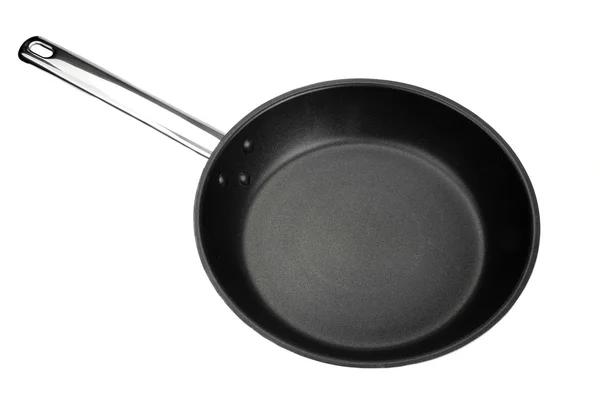 Non Stick Empty Clean New Modern Frypan Shinny Steel Handle — Stock Photo, Image