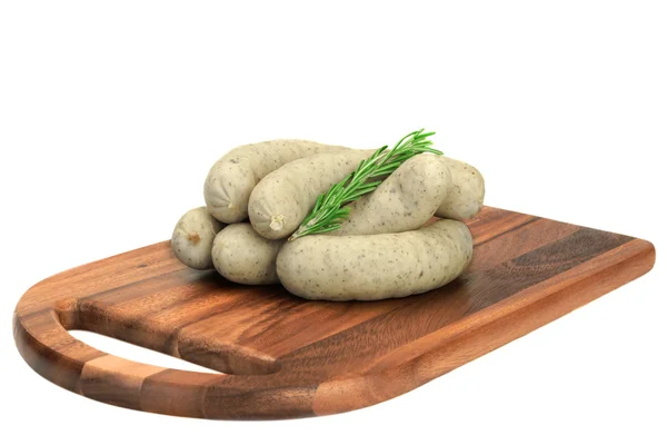 Weisswurst. Traditional Bavarian White Sausage, Isolated On Whit — Stock Photo, Image