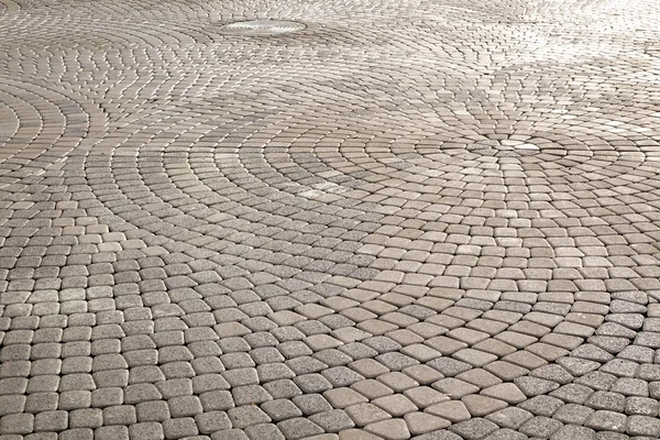 Modern Cobblestone Paving Perspective Circular Pattern Abstract Grey Background Texture — Stock Photo, Image