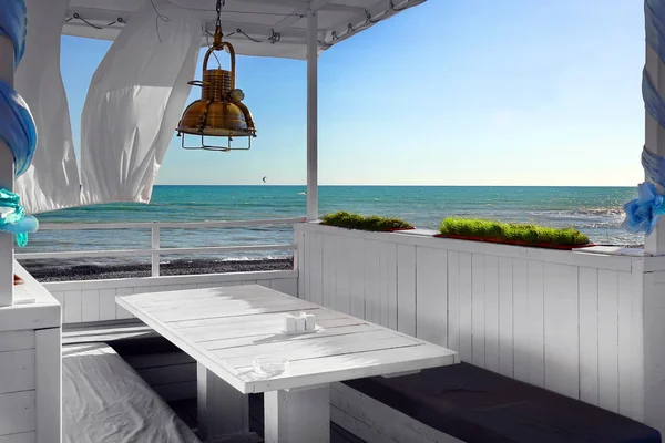 Interior Del Restaurante Con Vistas Mar Terraza Terraza Blanca Con — Foto de Stock