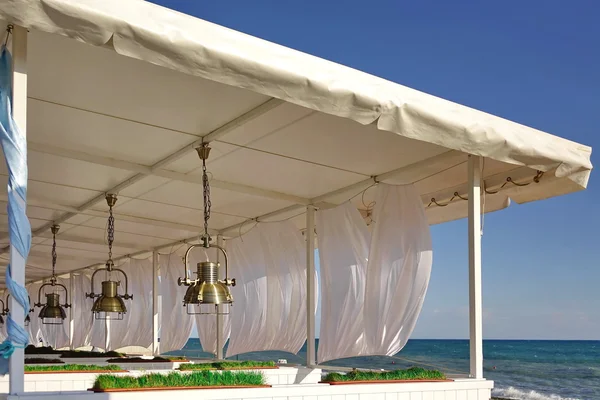 Interior Del Restaurante Con Vistas Mar Terraza Verano Blanco Terraza — Foto de Stock