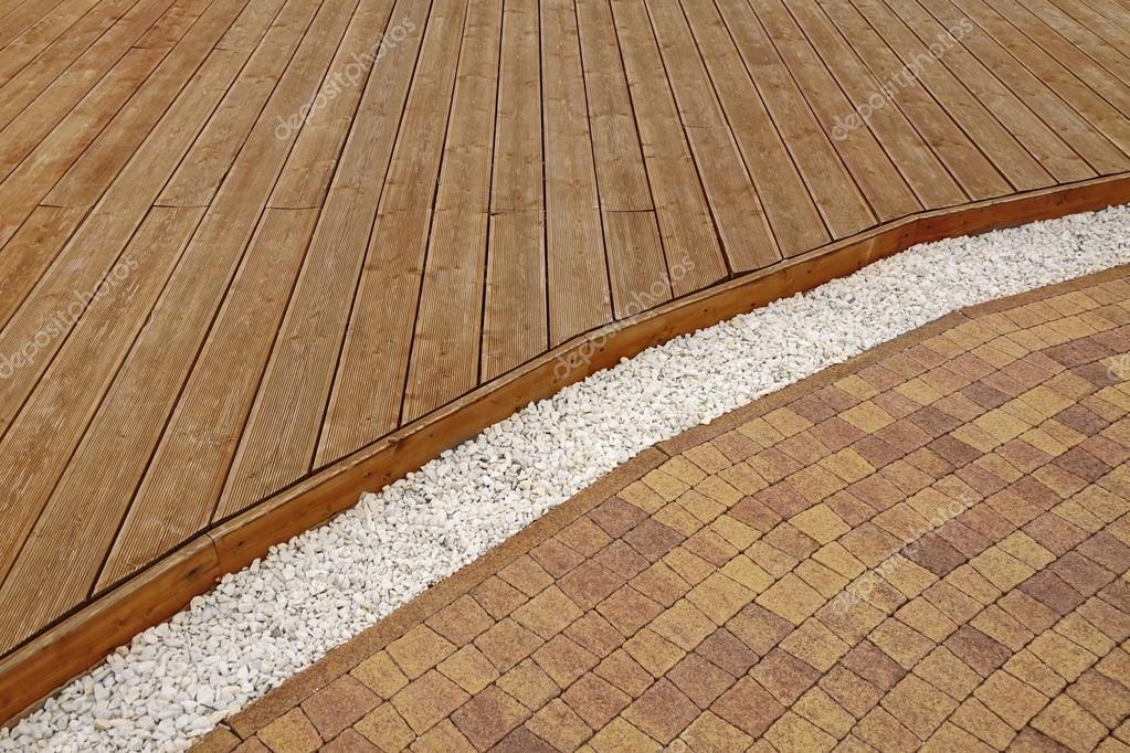Composite Wood Decking White Marble Gravel And Stone Brick Pavi Stock Photo By Aruba2000 118135766 - Brick Patio Or Wood Deck