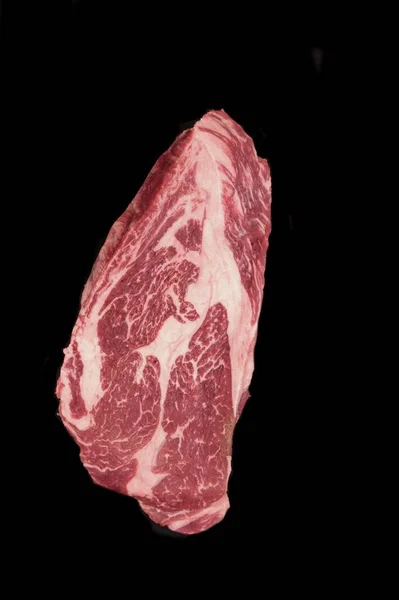 Bife Vaca Lombo Cru Vista Aérea Single Raw Striploin Steak — Fotografia de Stock