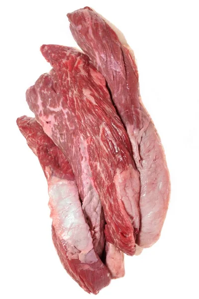 Raw Tenderloin Beef Steaks Skirt Steak Isolated White Achtergrond Overhead — Stockfoto