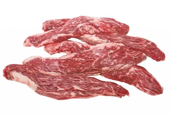 Nyers Tenderloin Marhahús Steak Vagy Szoknya Steak Elszigetelt Fehér Háttér — Stock Fotó
