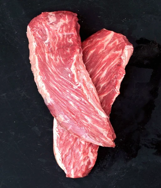 Raw Steaks Sirloin Beef Steaks Overhead View Multe Raw Striploin — Fotografie, imagine de stoc