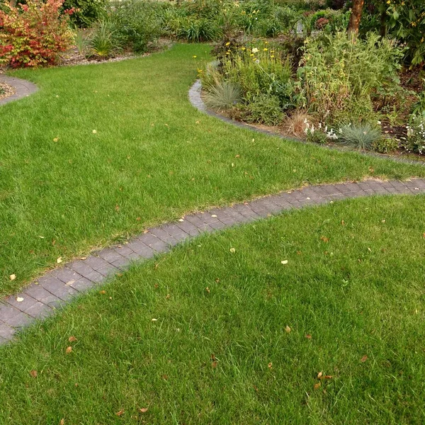 Jardin Arrière Cour Aménagement Paysager Design Moderne Chemin Enroulement Décoratif — Photo