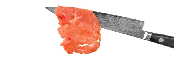 Carpaccio Slice Japoński Damaszek Stainless Steel Chef Knife Izolowane Białym — Zdjęcie stockowe