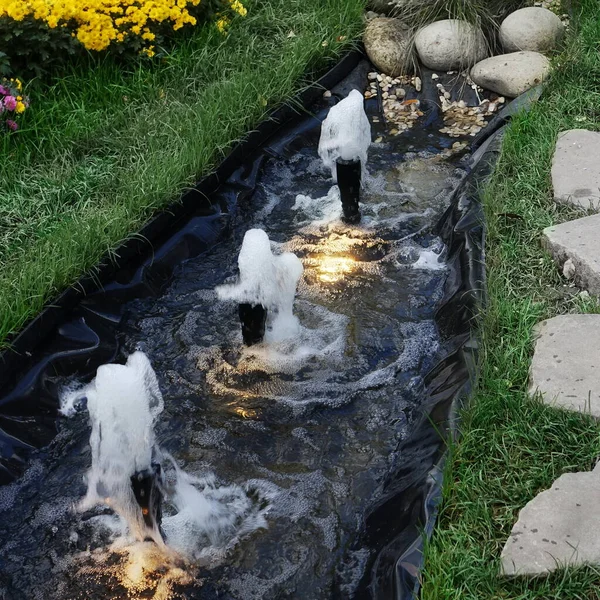 Lagoa Pvc Artificial Jardim Com Lanternas Fontes Pequena Lagoa Decorativa — Fotografia de Stock
