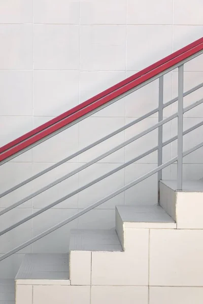 Modern Tiled Staircase Stairway Iron Guard Hand Railing White Wall — Stock Photo, Image