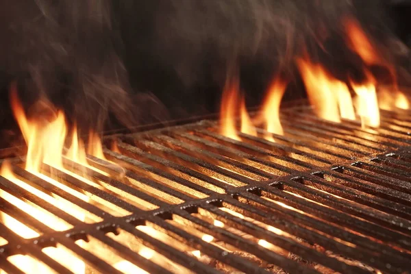 Empty Flaming Bbq Charcoal Grill Closeup Hot Barbeque Grill Ready — стокове фото