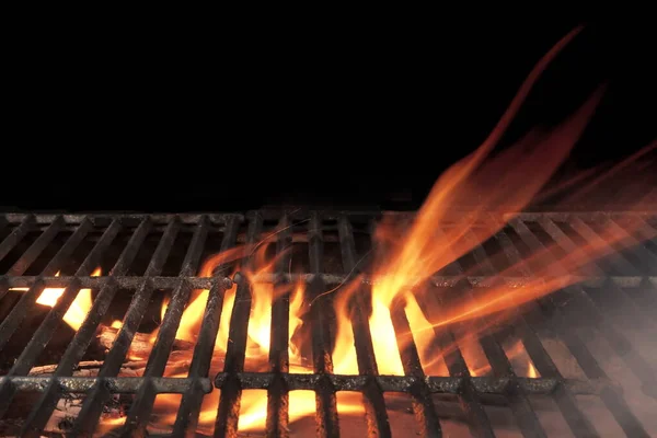 Empty Flaming Bbq Charcoal Grill Closeup Hot Barbeque Grill Ready — Stock Photo, Image