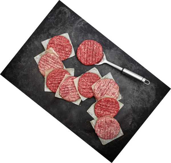 Patatas Carne Molida Sin Cocer Para Asar Hamburguesas Carne Picada —  Fotos de Stock